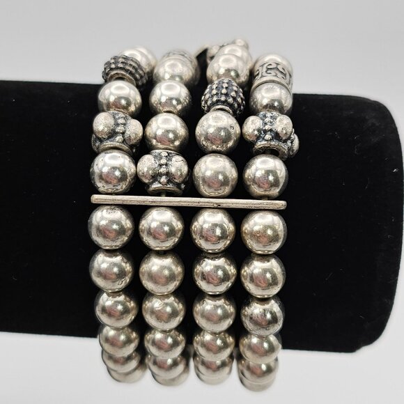 Silver Beaded Bracelet Multistrand Cross Faith Religious Grunge Rock Christian - Picture 7 of 16